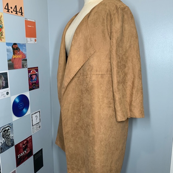 H&M Faux Suede Duster Jacket Brown Tan - Picture 8 of 9